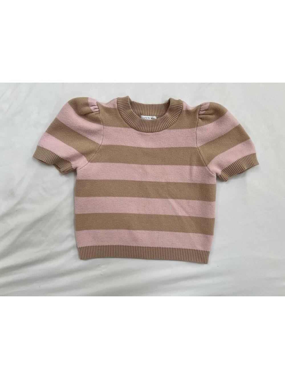 Grayson mini girls 4T tan and pink short sleeved sweater